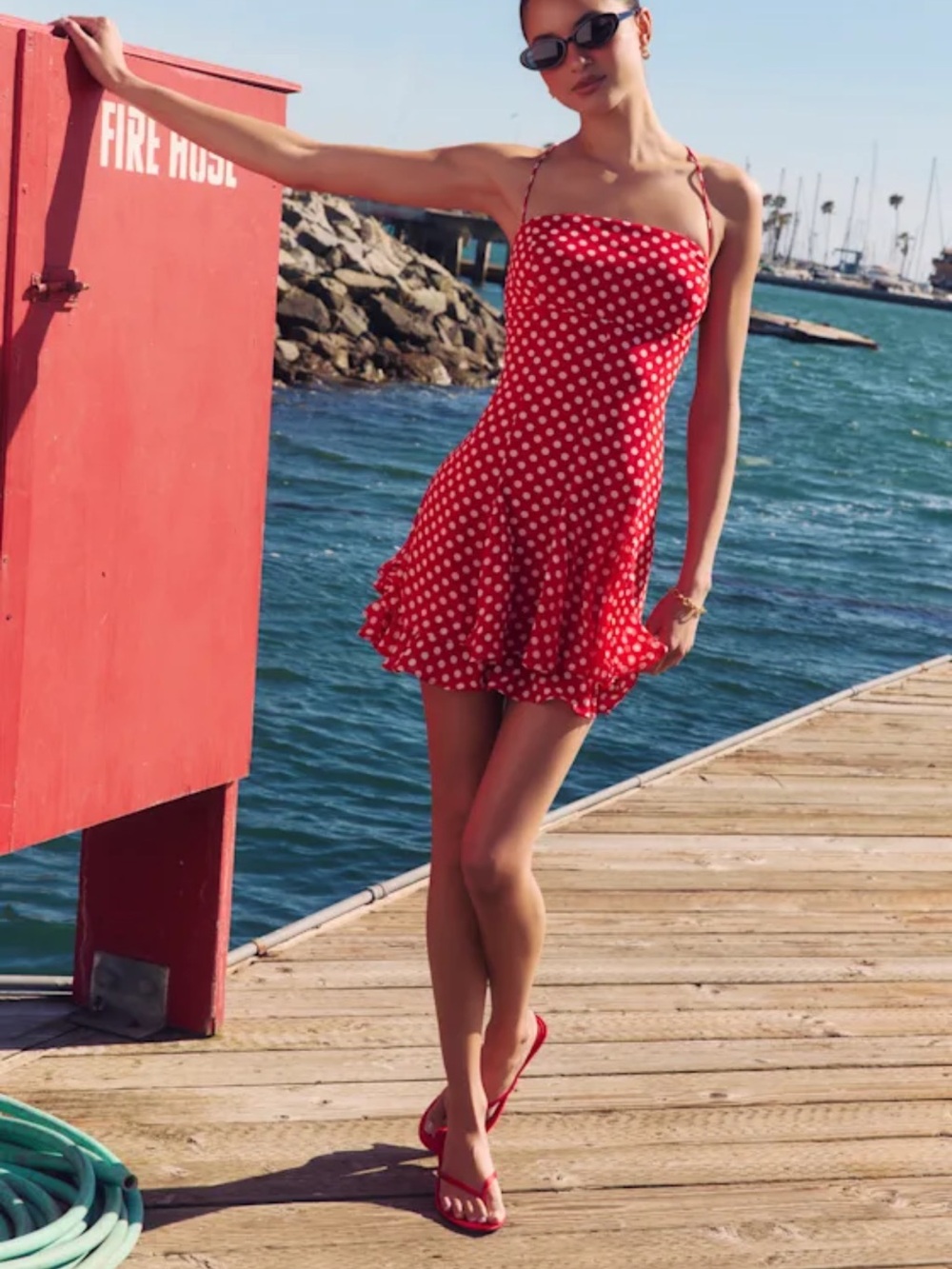 Red Polka Dot Pleated Tiered Mini Dress